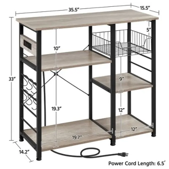 Yaheetech Vintage Kitchen Island Baker's Rack with Power Outlet Utility Microwave Stand image {2}
