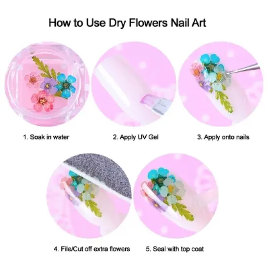 Wrapables Real Dry Flowers Nail Art 3d Flower Nail Decals Nail Manicure with Plastic Case (Set of 12), Posies image {3}