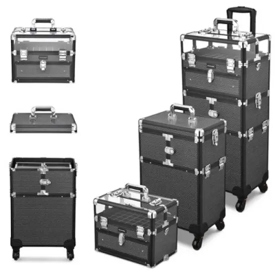 Byootique 2in1 Nail Polish Organizer Rolling Makeup Train Case image {1}