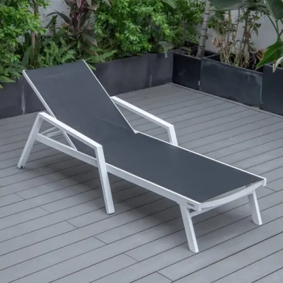 LeisureMod Marlin Patio Sling Chaise Lounge Chair With Arms in White Aluminum image {3}