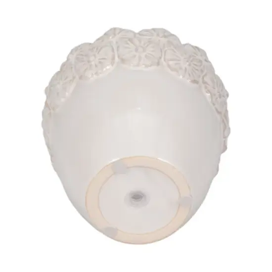 Stoneware Ceramic Planter with Embossed Floral Rim and Curved Edge Detailing for Decorative Display and Contemporary Accent Styling image {6}