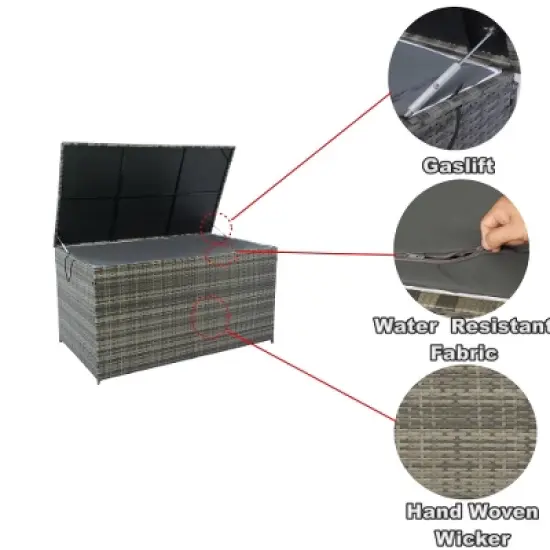 Akoasm 200 Gallon Outdoor Storage Deck Box with Lid For Outdoor Cushions-Grey image {3}