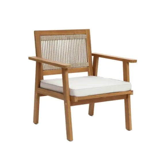 LuxenHome Outdoor Acacia Wood Rope Back 4-Piece Patio Seating with Cushions and Coffee Table Set image {7}