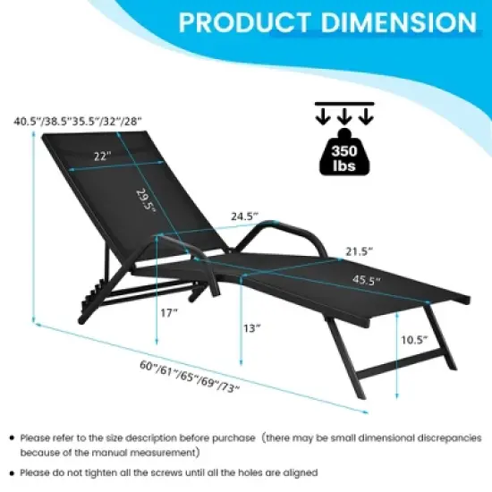 Tangkula 2PCS Outdoor Patio Chaise Reclining Lounge Chairs  w/ 5-Position Adjust Backrest image {8}