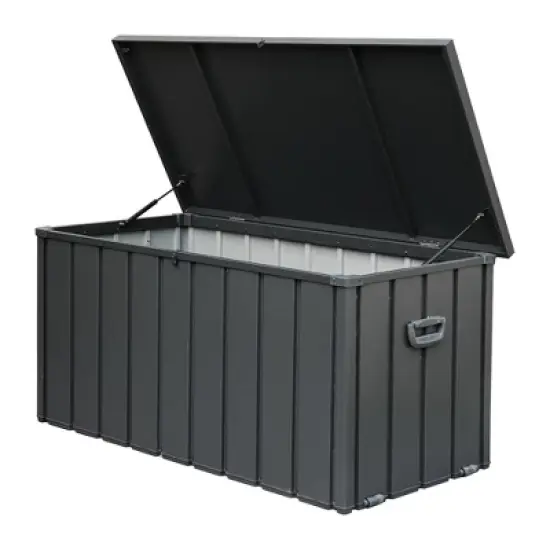 CLIHOME 200 Gallon Outdoor Portable Storage Deck Box,Large Patio Waterproof Lockable Storage Box with Side Handle and Mobile Roller image {8}