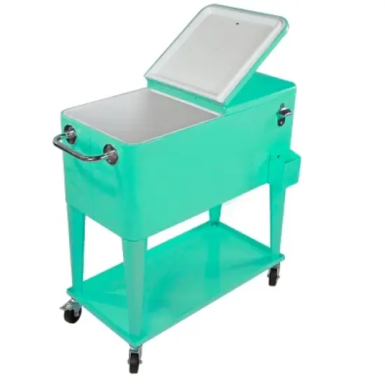 Home Aesthetics Retro 80Qt Quart Rolling Cooler Cart Ice Chest Patio Outdoor Portable Seafoam image {3}