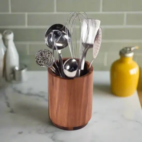 Kalmar Home Acacia Wood Rotating Lazy Susan Utensil Holder - Medium image {1}