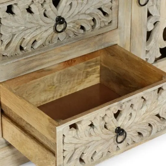 Horeb Boho Handcrafted Mango Wood 3 Drawer Sideboard Antique White - Christopher Knight Home image {8}