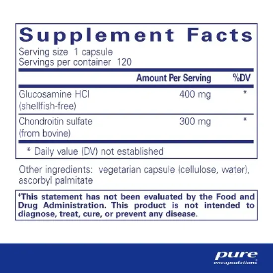 Pure Encapsulations Glucosamine HCl Chondroitin - Hypoallergenic Dual-Strength Support for Healthy Joint Motility and Function - 120 Capsules image {1}