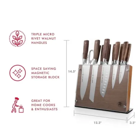 Schmidt Bros Cutlery 14pc Knife Block Set Delta: Stainless Steel Blades, Wood Handles, Includes Sharpener & Steak Knives image {5}
