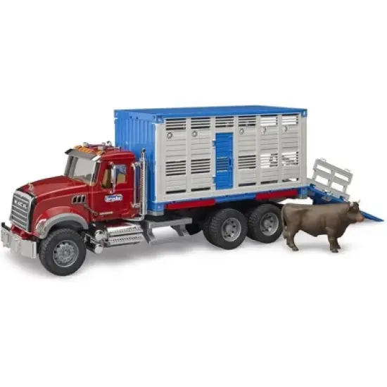 Bruder 02830 Mack Granite Cattle Transportation Truck with 1 Cattle image {2}