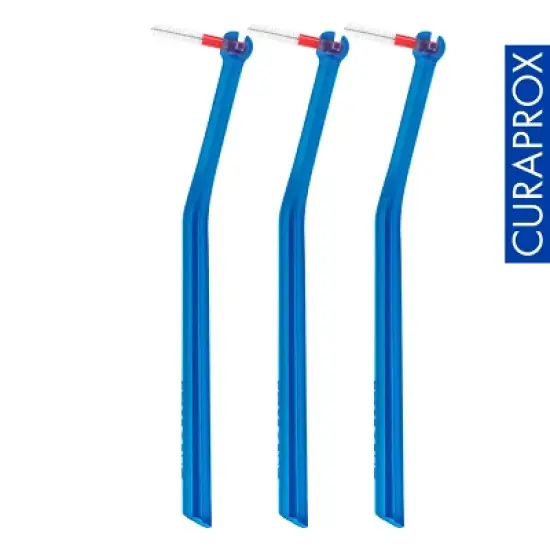 Curaprox UHS 470 Interdental Brush Holder Set, 3-Pack Angled Blue with Protective Caps image {2}