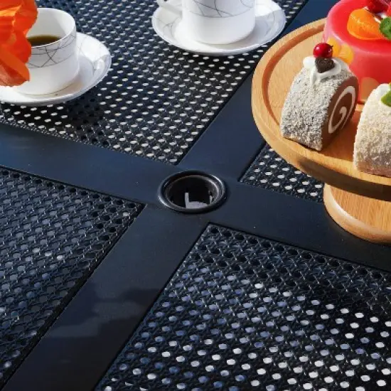 5pc Metal Indoor/Outdoor Square Gridded Dining Table with Arm Chairs & Umbrella Hole - Captiva Designs: Weather-Resistant Set image {4}