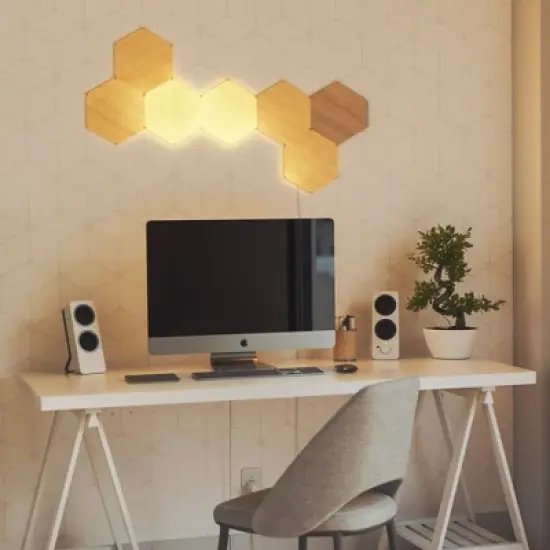 Nanoleaf 7 Panels Wooden Hexagon Smarter Kit LED Light Bulbs image {3}