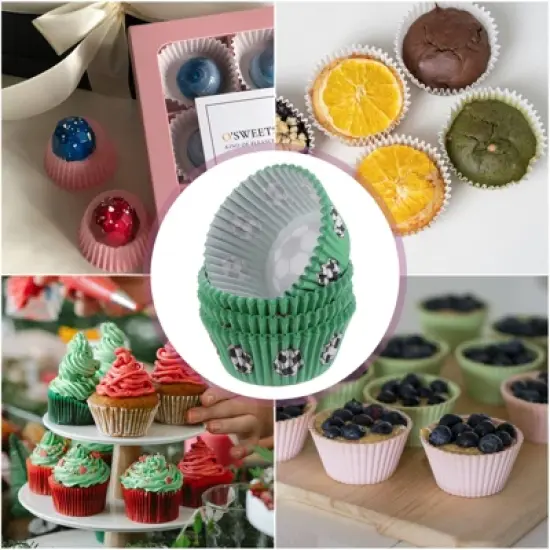 Unique Bargains Greaseproof Cupcake Liners Soccer Pattern Papers Baking Cups 2" x 1.2" 200 Pcs Green image {4}