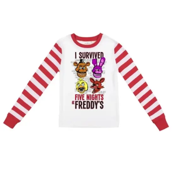 Five Nights At Freddy's Youth Boy's Red & White Striped Long Sleeve Shirt & Sleep Pant Set image {1}