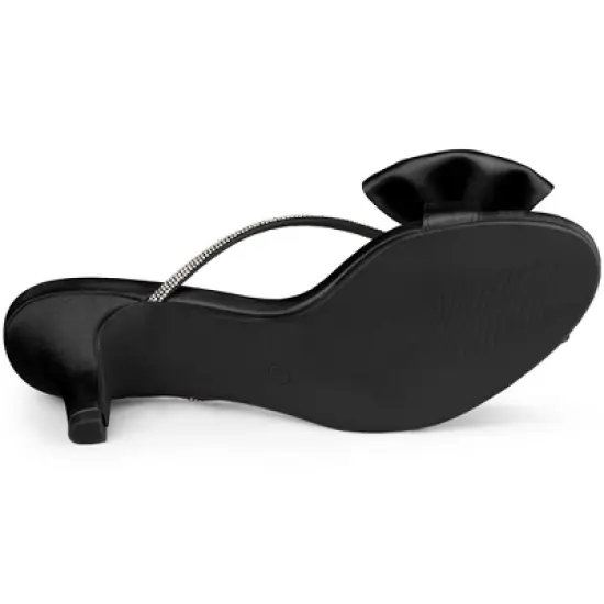 Perphy Rhinestone Strap Bow Kitten Heels Slide Sandals for Women image {4}