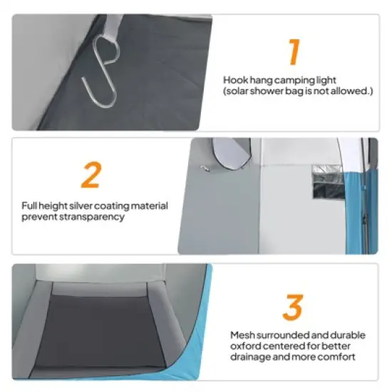 VINGLI 6.8FT Shower Tent, Large Instant Pop Up Shelter with Mesh Floor & Carrying Bag, Privacy Changing Room Tent for Camping image {6}