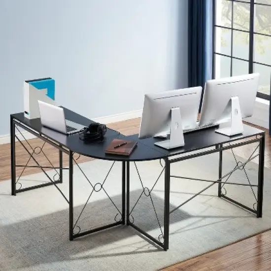 VECELO L-shaped Corner Computer Desk Home Office Writing Workstation, 59 inch Gaming Table image {2}