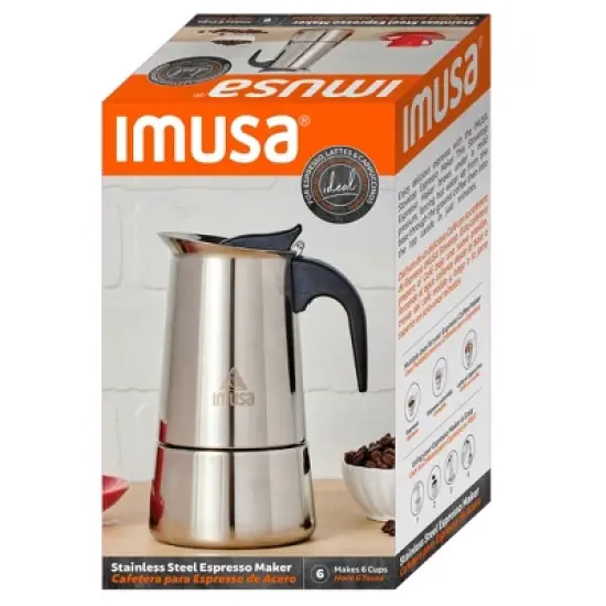IMUSA 6 Cup Stainless Steel Stovetop Coffeemaker: Polished Silver Espresso Maker, Greca Coffee, Manual, Hand Wash image {1}