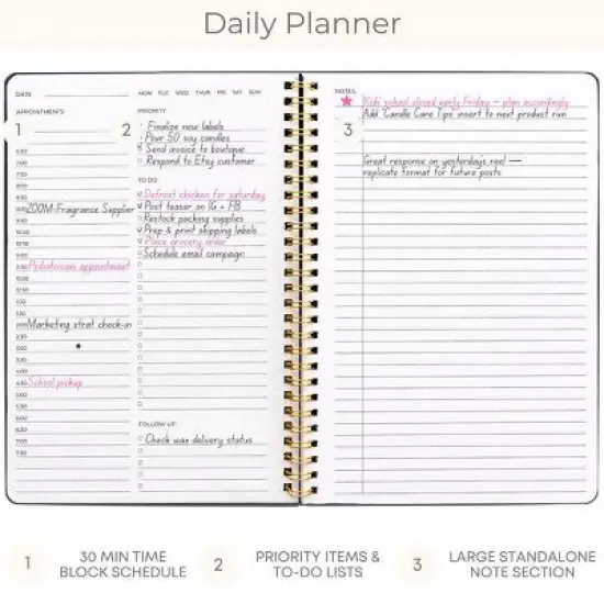Blu Monaco Minimalist Daily Planner and Notebook with Hourly Schedule - 160 Pages, 80 Days image {3}