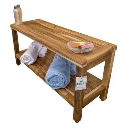 EcoDecors&reg; Eleganto&reg; 36" Teak Wood Shower Bench with Shelf in EarthyTeak&reg; Finish image {5}