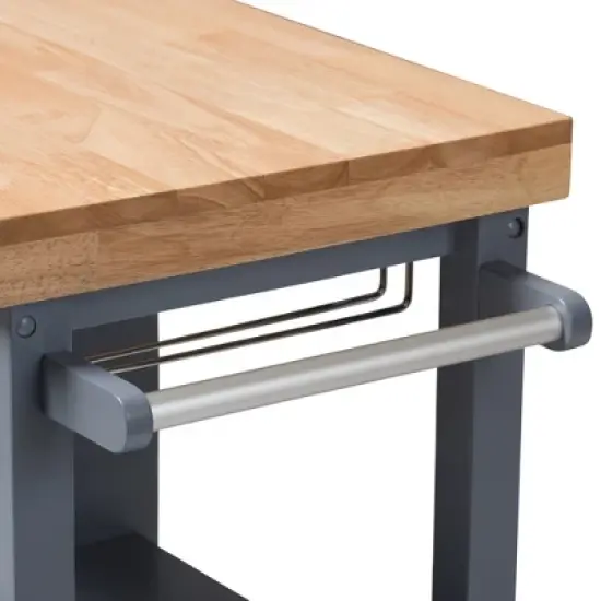 Sunderland Coastal and Farmhouse Natural Wood Kitchen Cart Gray, Light Brown - Baxton Studio image {13}