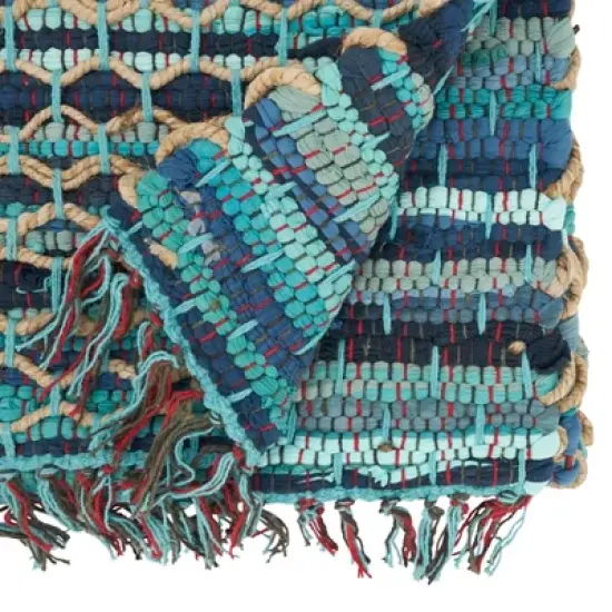 Saro Lifestyle Handwoven Net Chindi Table Runner, Blue, 16"x72" image {1}