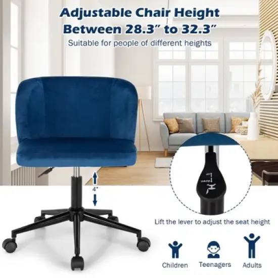 Costway Velvet Home Office Leisure Vanity Chair Armless Adjustable Swivel Pink\Blue image {5}