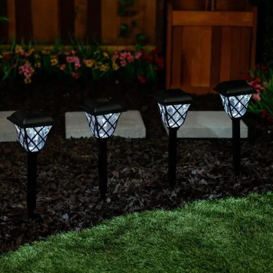 Alpine Corporation 4pk Criss Cross Solar LED Outdoor Path Lights Black: Durable, Weather-Resistant, No Assembly Required image {1}