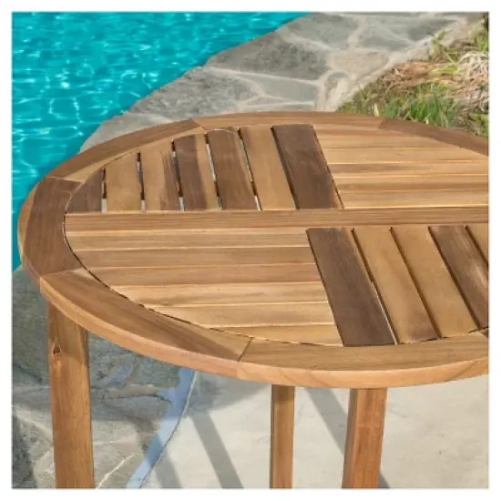 Coronado 3pc Acacia Wood Patio Bistro Set with Cushions - Teak Finish - Christopher Knight Home: Outdoor Dining Furniture with Weather-Resistant Frame image {3}