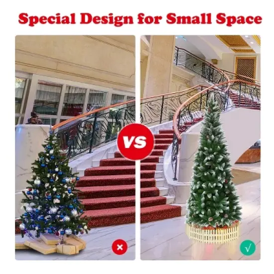 Costway 6ft Snow Flocked Unlit Pencil Christmas Tree Hinged Pine Cones image {5}