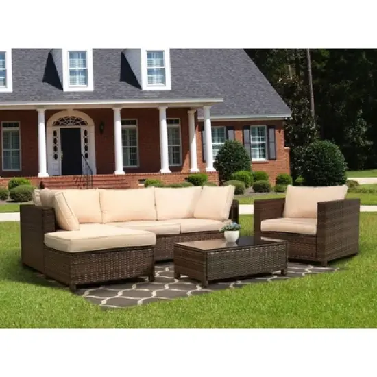4pc Wicker Patio Sectional Seating Set - Beige - EDYO LIVING image {1}