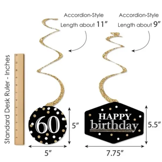 Big Dot of Happiness Adult 60th Birthday - Gold - Birthday Party Hanging Decor - Party Decoration Swirls - Set of 40 image {5}