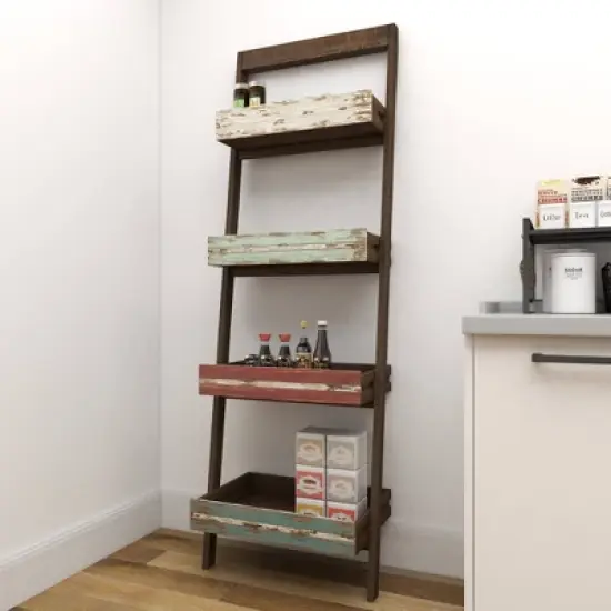 70" Wood 4 Shelf Leaning Shelf Book Shelf Brown - Olivia & May image {17}
