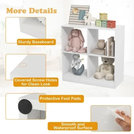 Costway Kids Toy Storage Organizer 4-Cube Wooden Display Bookcase with Anti-toppling Device image {8}