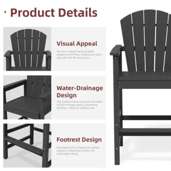 Hyleory 3-Piece HDPE Patio Bar Set with Adirondack Bar Stools - Durable Outdoor Furniture for Stylish Entertaining image {5}