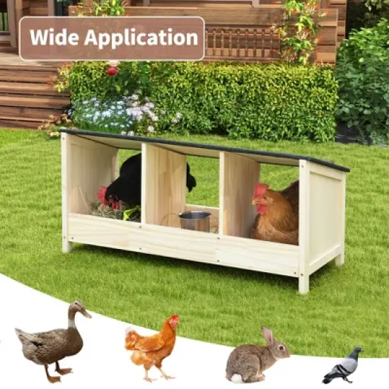 Sandinrayli Wood Chicken Nesting Box 3-Compartments Nesting Boxes for Laying Eggs, Natural image {4}