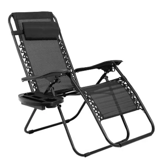FDW Foldable Zero Gravity Chair Lounge Patio Chaise with Cup Holder Tray image {7}