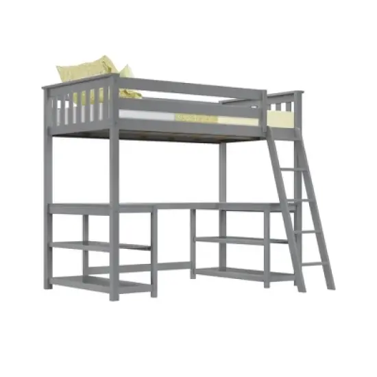 Max & Lily Twin-Size High Loft Bed with Wraparound Desk & Shelves image {5}