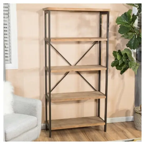 Perth 68.5" 5-Shelf Industrial Bookcase Antique - Christopher Knight Home image {2}