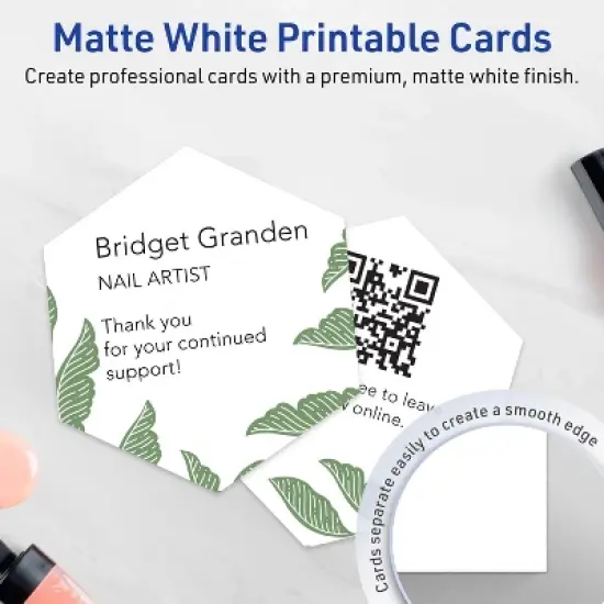 Avery Printable Hexagon Flat Cards, Sure Feed Technology, 3-1/2" x 4", Matte White Cardstock, Print-to-The-Edge, Laser/Inkjet Printable, 40 Total image {2}