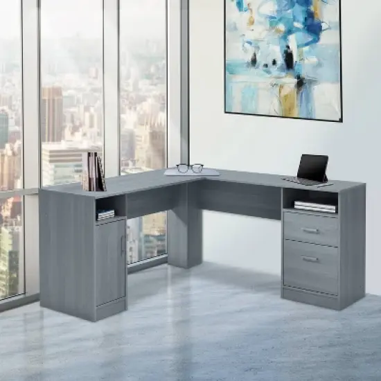 Functional L Shaped Desk with Storage Gray - Techni Mobili image {1}