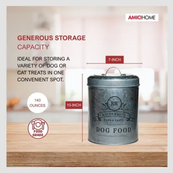 Amici Pet Rover Ranch Metal Canister, Metal Dog Food Canister with Handle Lid & Silicone Sea, Pet Food Storage Container with Airtight Closure image {3}