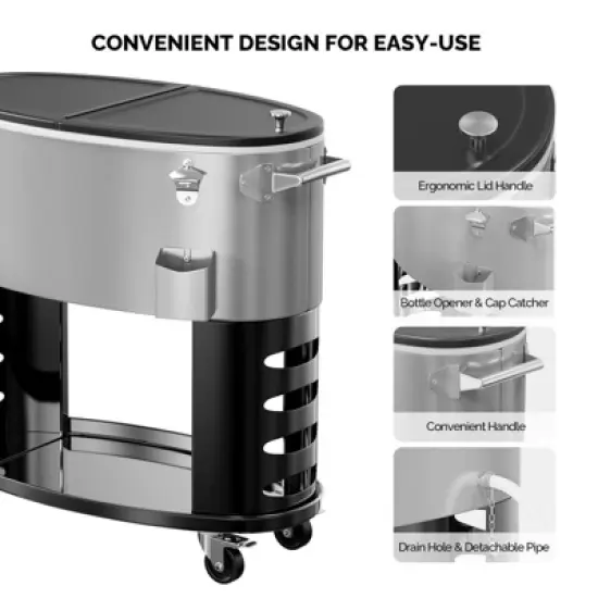 Karl Home 70QT Oval Freezer Patio Cooler Cart image {2}