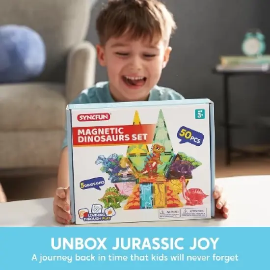 Magnetic Tiles For Kids 50PCS Building Blocks with Dinosaur or Jungle Animal Construction STEM Educational Toy Christmas Birthday Gift for Boys Girls image {6}