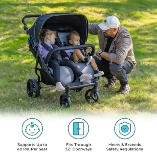 Gaggle by Foundations Roadster Duo Lightweight Side by Side Double Stroller, Portable Compact Stroller, Black image {3}