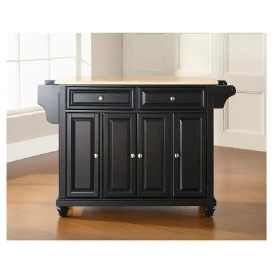 Cambridge Natural Wood Top Kitchen Island Black - Crosley image {3}