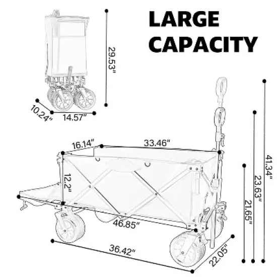 INFURNIC Wheelbarrows And Lawn Carts Collapsible Folding Wagon, Foldable Beach Wagon Garden Cart For Garden, Gray, 46.85"*22.05"*41.34" image {2}
