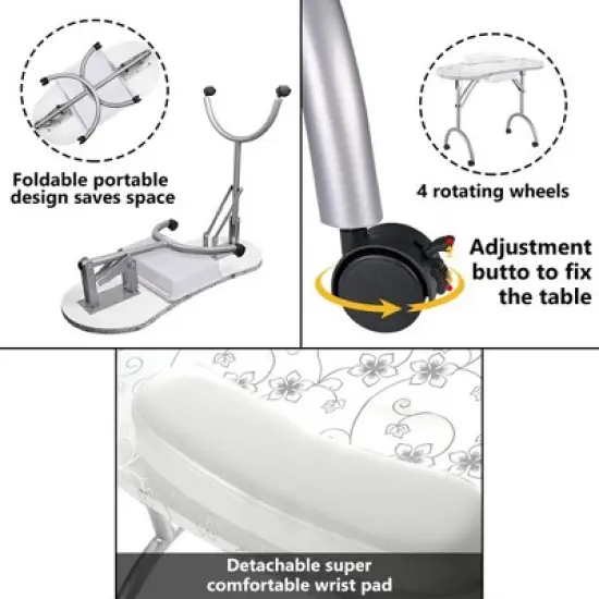 LEIBOU Professional 36 Inch Vented and Foldable Manicure Table with Magnifier Lamp, Dust Collector, Sponge, and Polish Carrying Bag, White Flower image {4}